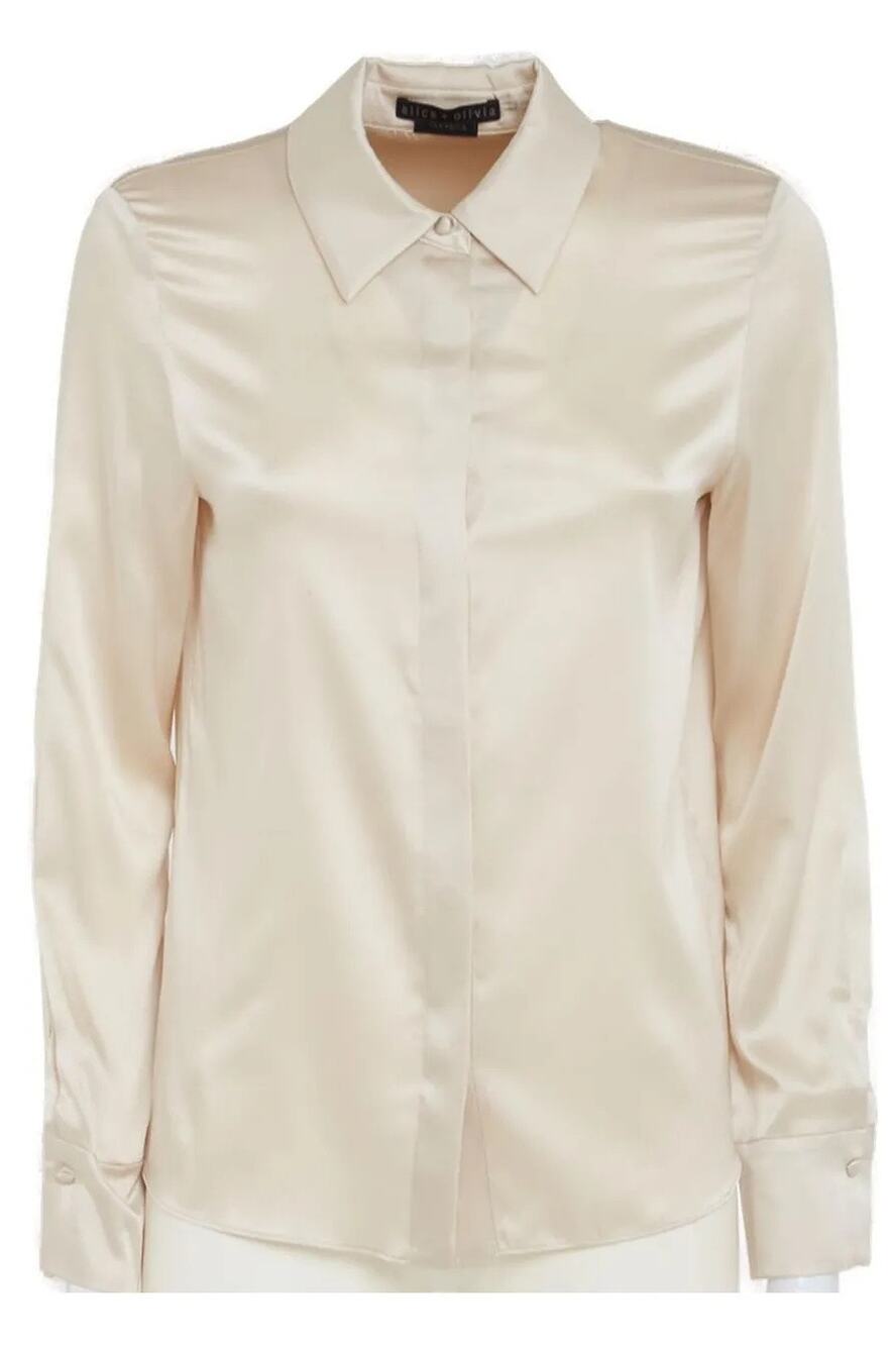 Alice + Olivia Off White Silk Concealed Button-Up Long Sleeve Blouse NWT Size M